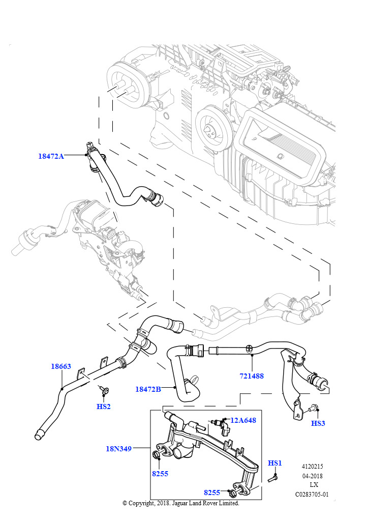 Шланги отопителя (Передний, 5.0L P AJ133 DOHC CDA S/C Enhanced, Доп.электр.насос охлаждающ.жидкости, С отопителем, работающим на топливе, Стояночный отопитель с дист.упр., 5.0 бенз