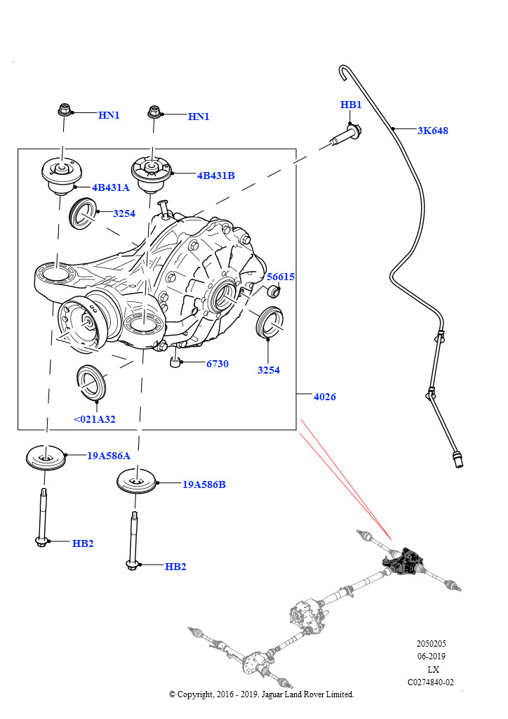 Схема: Задний мост (2.0L I4 DSL HIGH DOHC AJ200, Зад.мост с дифференц.с осью сател.)