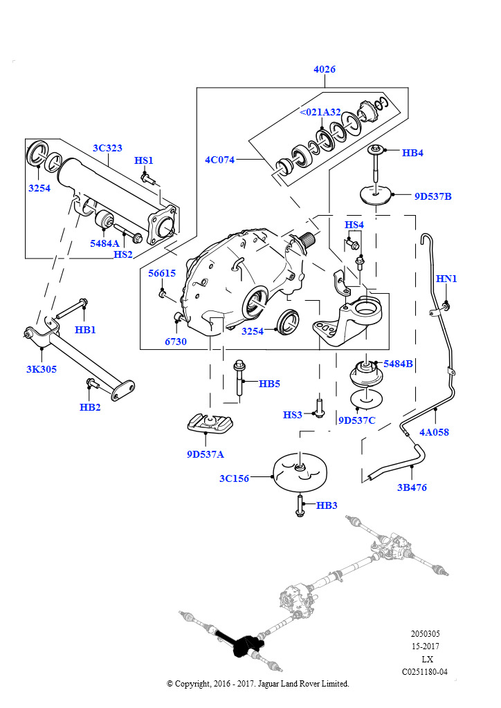 Схема: Картер переднего моста (2.0L I4 DSL HIGH DOHC AJ200, 8-ступенч.авто.кор.пер.ZF 8HP70 4WD, 2.0L I4 DSL HIGH DOHC AJ200, 8-ступенчатая АКПП ZF 8HP45, 4.4L DOHC DITC V8 Diesel, 8-ступ