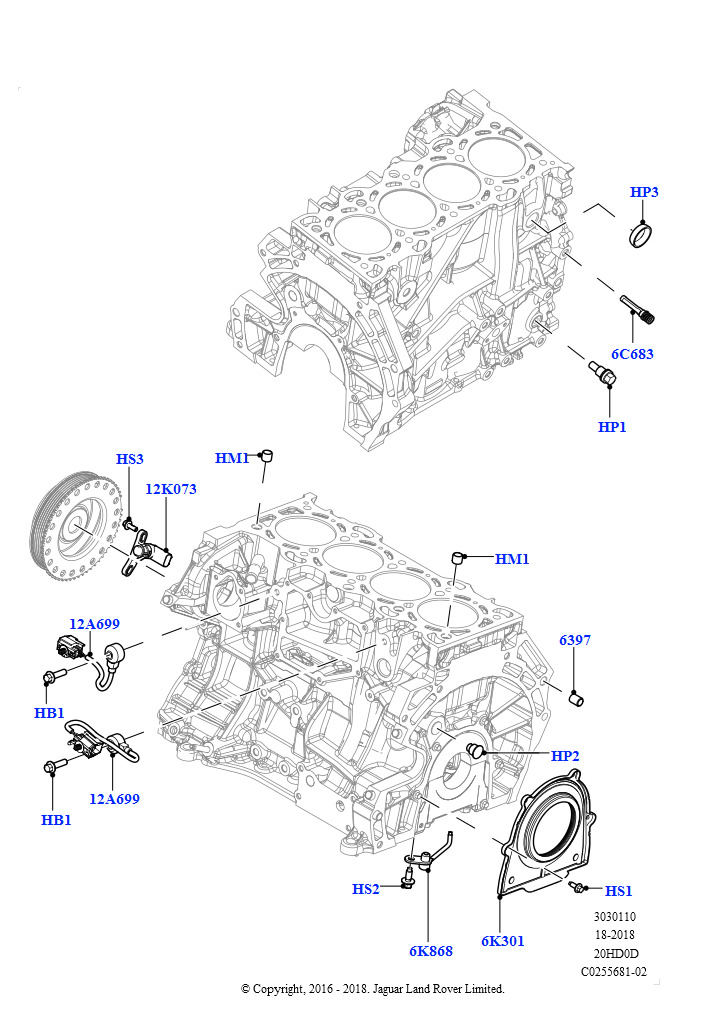 Блок цилиндров и заглушки (2.0L 16V TIVCT T/C 240PS бензиновый)