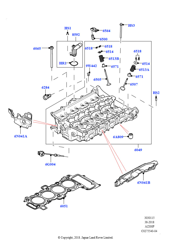 Головка цилиндров (Сборка на заводе в г. Солихалл, 2,0 л I4 High DOHC AJ200, бензин, 2.0L AJ200P Hi PHEV, 2,0 л I4 Mid DOHC AJ200, бензин)