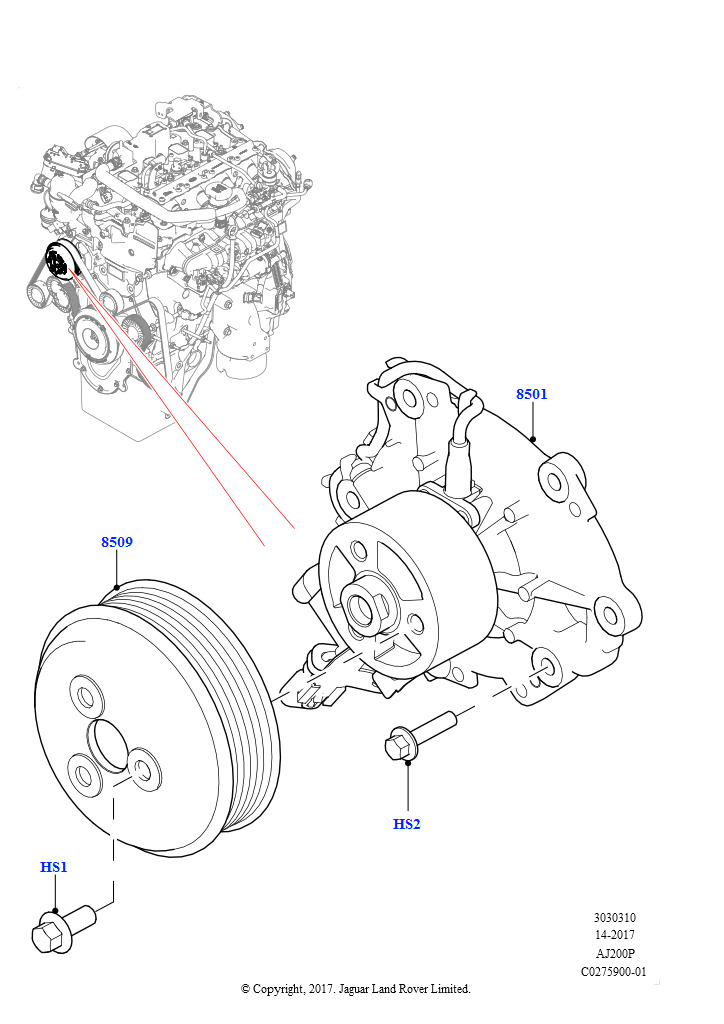 Насос охлаждающей жидкости (Сборка на заводе в г. Солихалл, 2,0 л I4 High DOHC AJ200, бензин, 2.0L AJ200P Hi PHEV, 2,0 л I4 Mid DOHC AJ200, бензин)