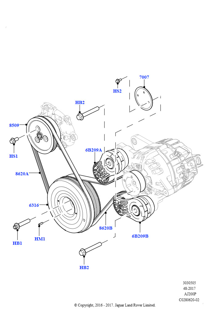 Шкивы и приводные ремни (2.0L AJ200P Hi PHEV)