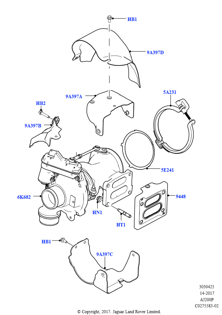 Турбокомпрессор (Сборка на заводе в г. Солихалл, 2,0 л I4 High DOHC AJ200, бензин, 2.0L AJ200P Hi PHEV, 2,0 л I4 Mid DOHC AJ200, бензин)