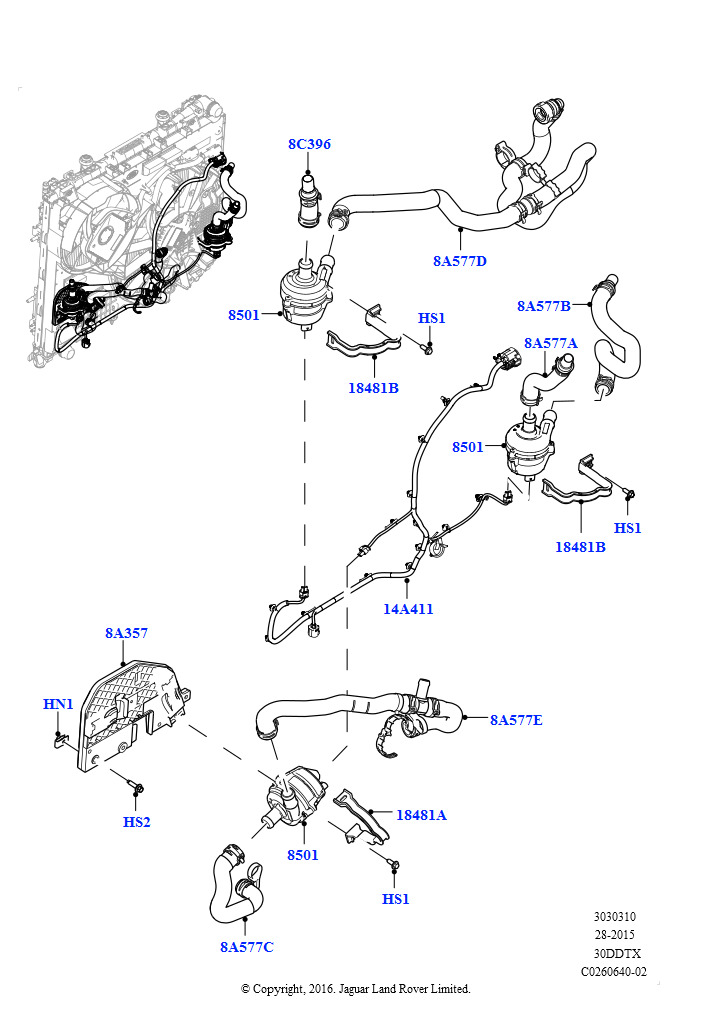 Насос охлаждающей жидкости (Дополнительно, 3.0 V6 D Gen2 Twin Turbo, 8-ступенчат. АКПП ZF 8HP70 HEV 4WD, 3.0 V6 D Gen2 Mono Turbo, 8-ступенчат. АКПП ZF 8HP70 HEV 4WD)