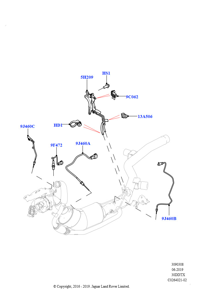 Схема: Датчики и модули системы выпуска (3.0 V6 D Gen2 Mono Turbo, Этап V плюс DPF, 3.0 V6 D Gen2 Mono Turbo, Стандарт токсичн.выхл.Proconve L6)