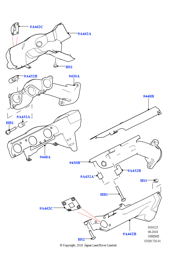 Схема: Выпускной коллектор (Сборка на заводе в г. Солихалл, 3.0L DOHC GDI SC V6 БЕНЗИНОВЫЙ, Токсичность выхлопа бензина 6-Пекин)