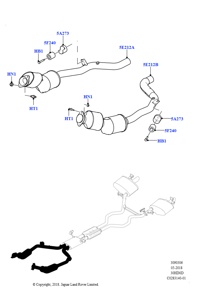 Схема: Передняя система выпуска (3.0L DOHC GDI SC V6 БЕНЗИНОВЫЙ, Токсичность выхлопа бензина 6-Пекин)
