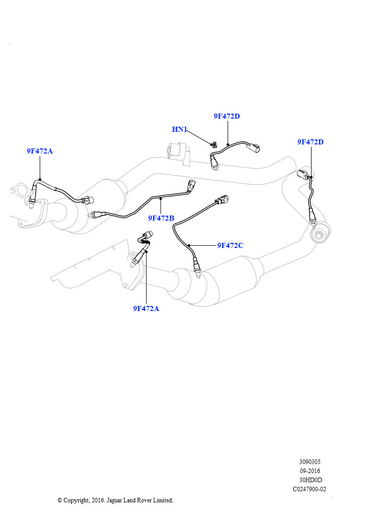 Схема: Система выпуска (Датчики системы выпуска, 3.0L DOHC GDI SC V6 БЕНЗИНОВЫЙ)