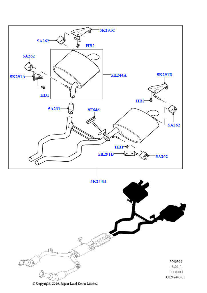 Схема: Система выпуска (Задняя секция, 3.0L DOHC GDI SC V6 БЕНЗИНОВЫЙ)