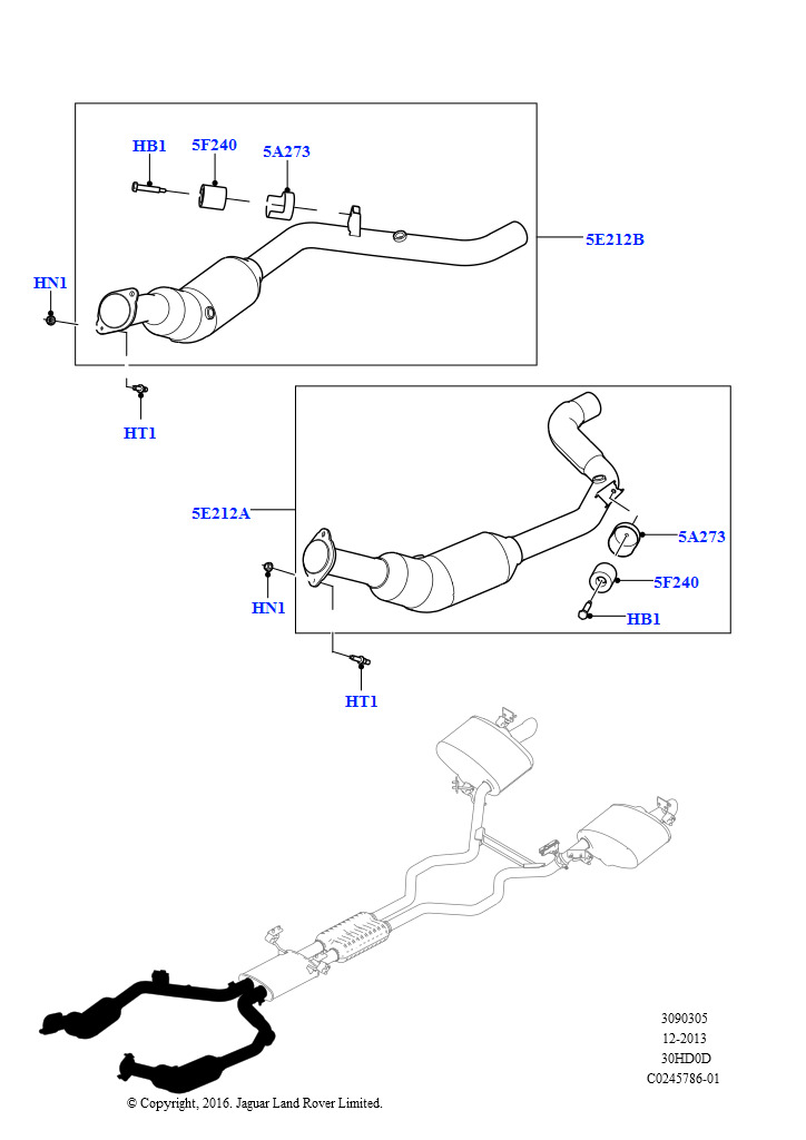 Схема: Система выпуска (Передняя секция, 3.0L DOHC GDI SC V6 БЕНЗИНОВЫЙ)