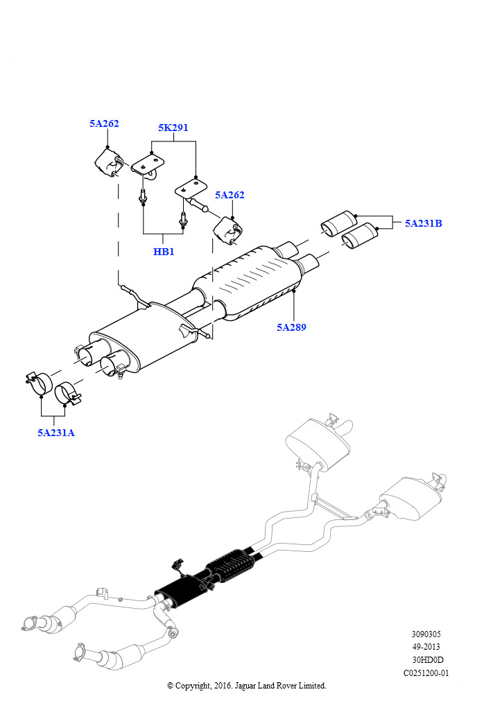 Схема: Система выпуска (Средняя секция, 3.0L DOHC GDI SC V6 БЕНЗИНОВЫЙ)