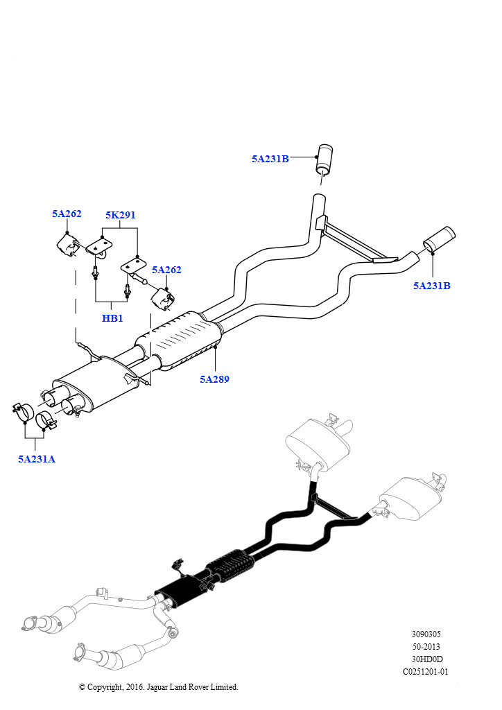 Схема: Система выпуска (Средняя секция, 3.0L DOHC GDI SC V6 БЕНЗИНОВЫЙ)