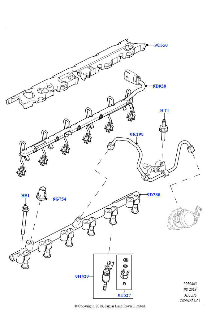 Топливные форсунки и трубопроводы (3.0L AJ20P6 Petrol High)