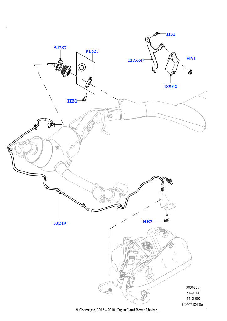 Схема: Подача мочевины в систему выпуска (Форсунка и блок управления, 4.4L DOHC DITC V8 Diesel, С баком реагента системы диз.двиг.)