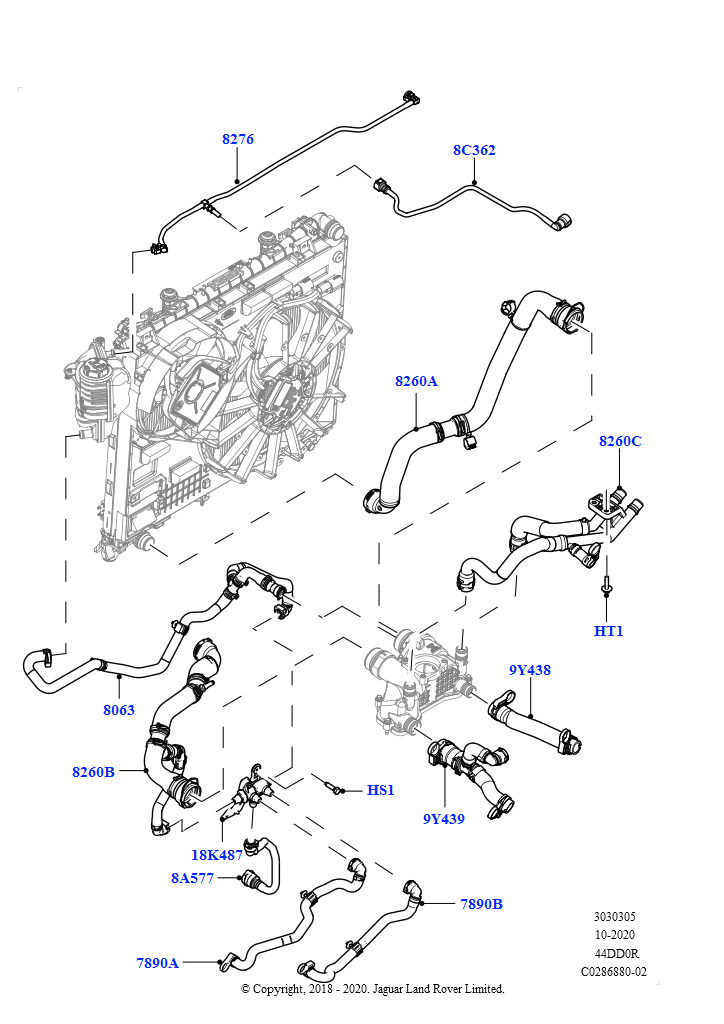 Схема: Трубопр.и шланги сист.охлажд. (4.4L DOHC DITC V8 Diesel, Активное предупреждение КПП)