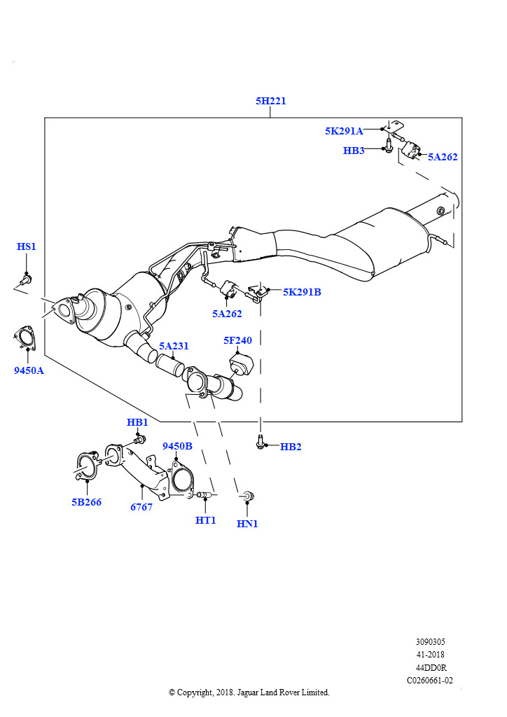 Схема: Система выпуска (Передний, 4.4L DOHC DITC V8 Diesel, EU6D дизельн.+ DPF понижен.токсичн., 4.4L DOHC DITC V8 Diesel, Токсичность выхлопа EU6 + DPF)