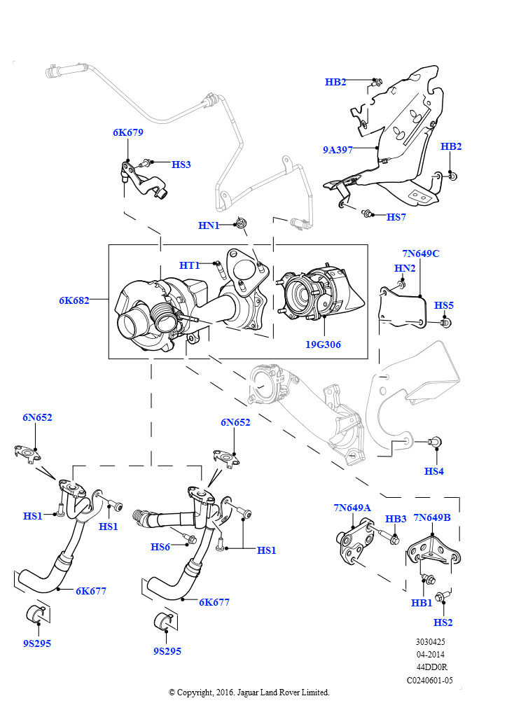 Схема: Турбокомпрессор (Левая сторона - Вспомогательный, 4.4L DOHC DITC V8 Diesel)