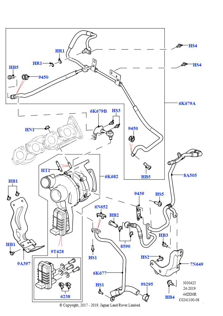 Схема: Турбокомпрессор (Правая сторона - Основной, 4.4L DOHC DITC V8 Diesel)