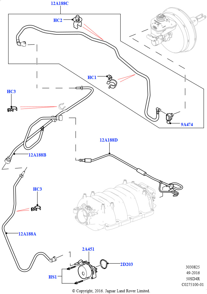 Схема: Вакуумное управл. и впуск воздуха (5,0 л OHC SGDI NA V8 бензин - AJ133, LHD)