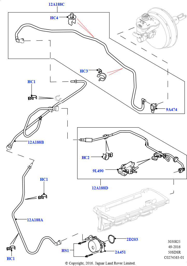 Схема: Вакуумное управл. и впуск воздуха (5,0 л OHC SGDI SC V8 бензин - AJ133, LHD)