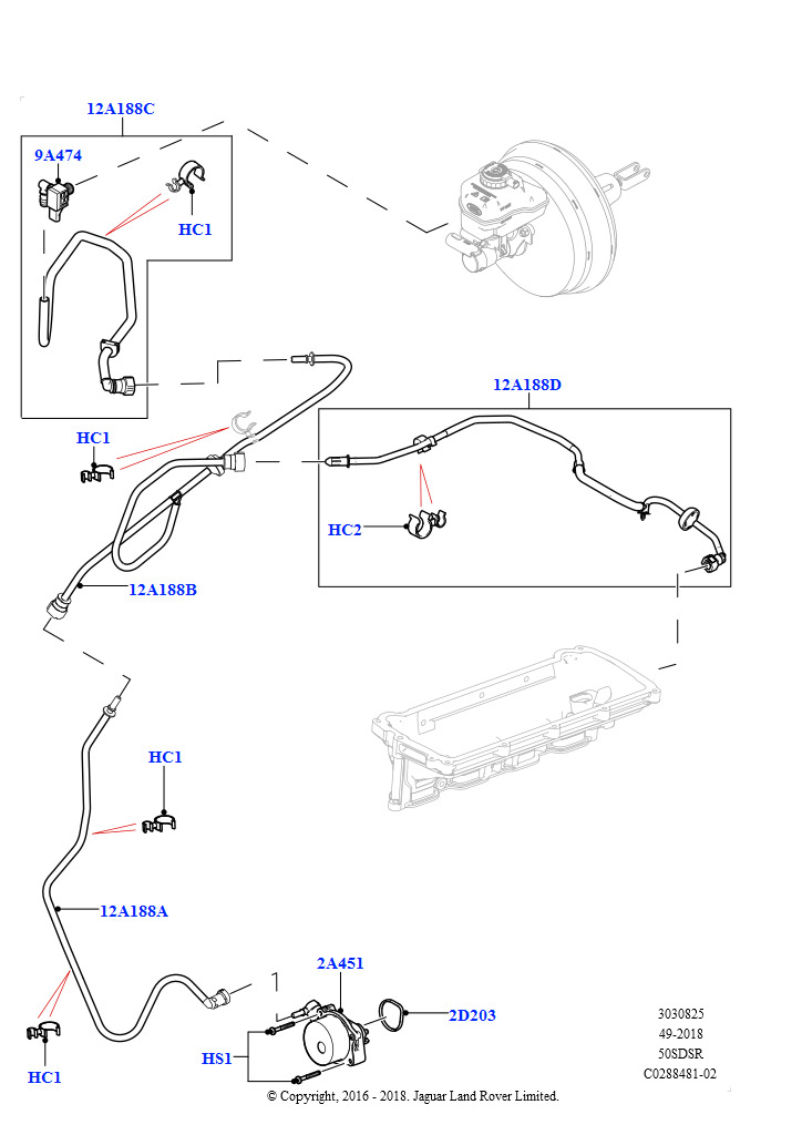 Схема: Вакуумное управл. и впуск воздуха (5.0 бензиновый AJ133 DOHC CDA, RHD, 5.0L P AJ133 DOHC CDA S/C Enhanced, RHD)
