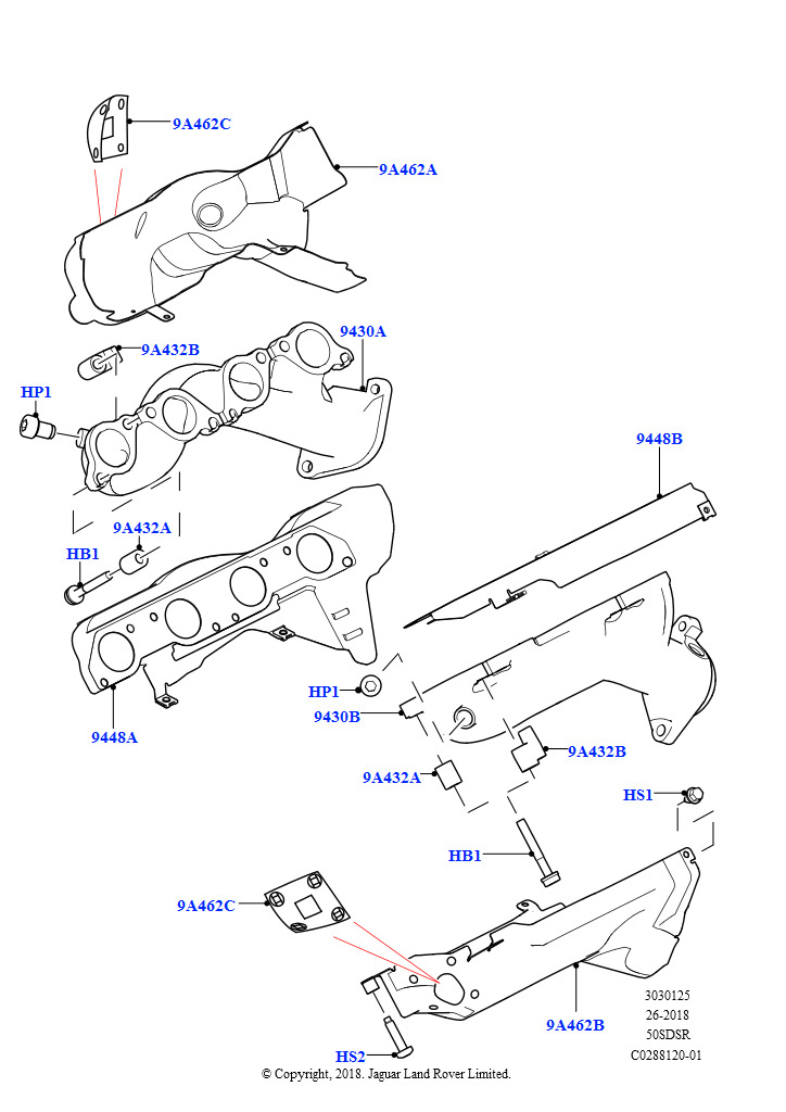 Схема: Выпускной коллектор (5.0 бензиновый AJ133 DOHC CDA)