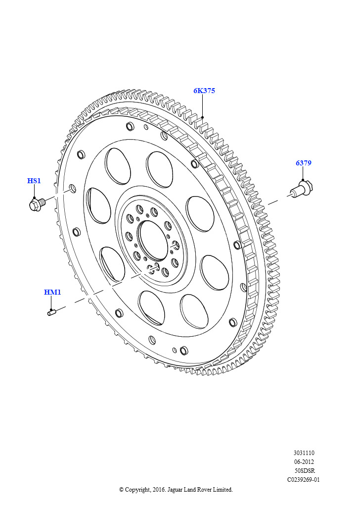 Схема: Маховик (5,0 л OHC SGDI SC V8 бензин - AJ133, 5.0L P AJ133 DOHC CDA S/C Enhanced, 5.0 бензиновый AJ133 DOHC CDA)