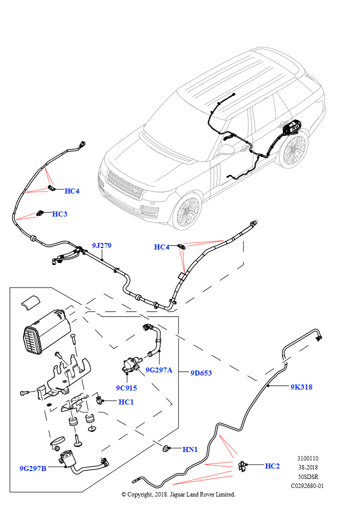 Схема: Топливные магистрали (5,0 л OHC SGDI SC V8 бензин - AJ133, Заливн.горл.топл.бака.,контр.утечек, 5.0 бензиновый AJ133 DOHC CDA, Заливн.горл.топл.бака.,контр.утечек, 5.0L P AJ133 DOH