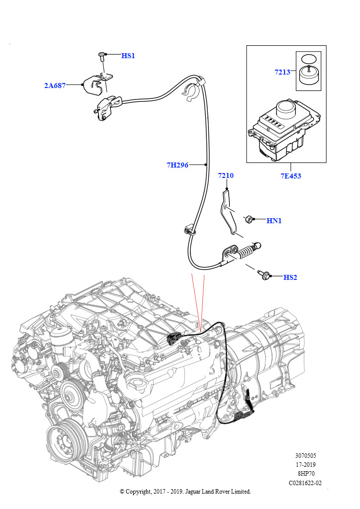 Схема: Перекл.пер.-Автомат.кор.пер. (5.0 бензиновый AJ133 DOHC CDA, 8-ступенч.авто.кор.пер.ZF 8HP70 4WD, 5.0L P AJ133 DOHC CDA S/C Enhanced, 8-ступенч.авто.кор.пер.ZF 8HP70 4WD)