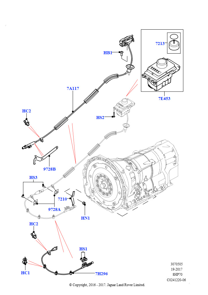 Схема: Перекл.пер.-Автомат.кор.пер. (Пол, 3.0L DOHC GDI SC V6 БЕНЗИНОВЫЙ, 8-ступенч.авто.кор.пер.ZF 8HP70 4WD, 5,0 л OHC SGDI SC V8 бензин - AJ133, 8-ступенчат. АКПП ZF 8HP70 HEV 4WD, 4.4