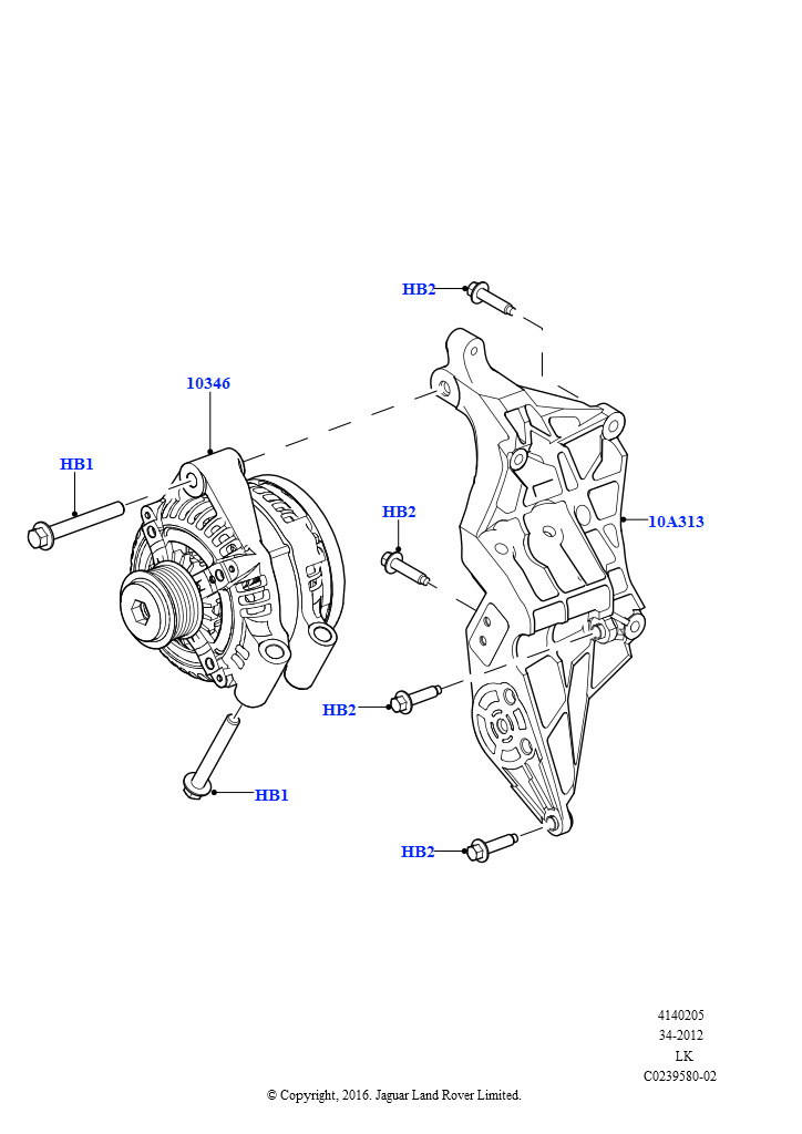 Схема: Генератор и опоры (3.0 V6 D Gen2 Mono Turbo, Дизель 3,0 л 24V DOHC V6 TC, 3,0 л 24 клап. V6 турбо дизель, станд. поток, 3.0 V6 D Low MT ROW, 3.0 V6 D Gen2 Twin Turbo)