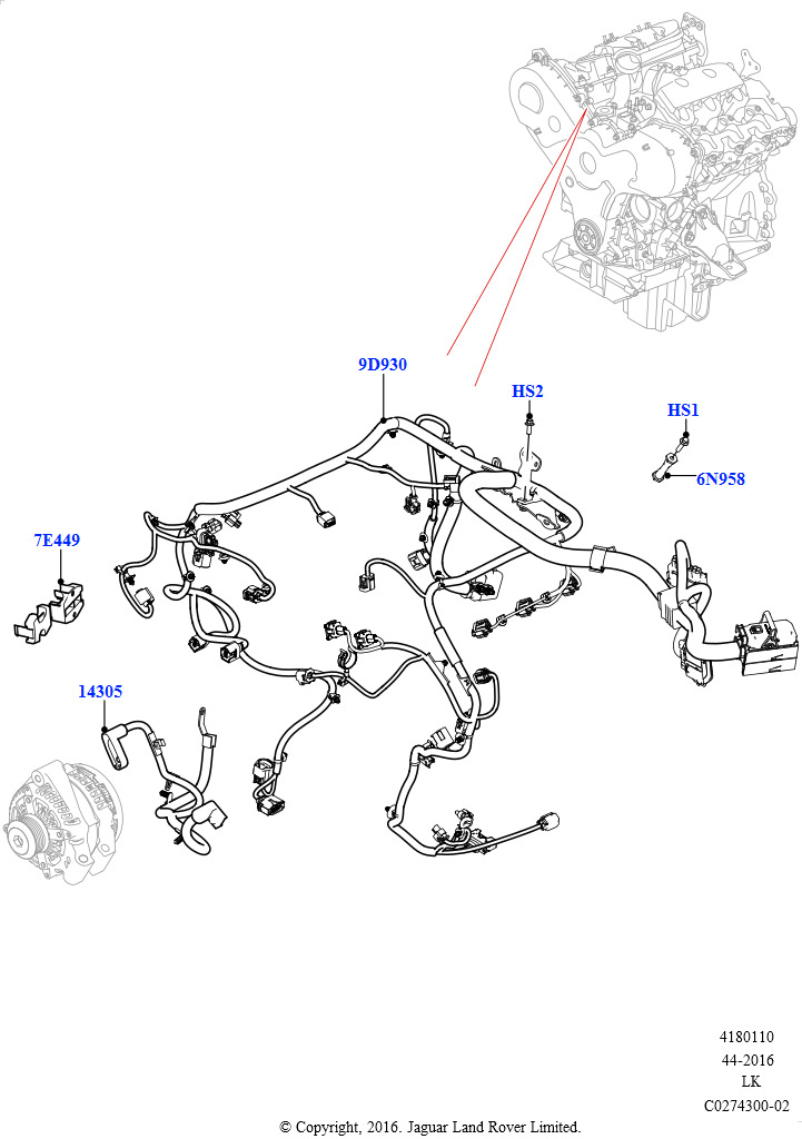 Схема: Электропр.на двигат.и перегородке (3.0 V6 D Low MT ROW)