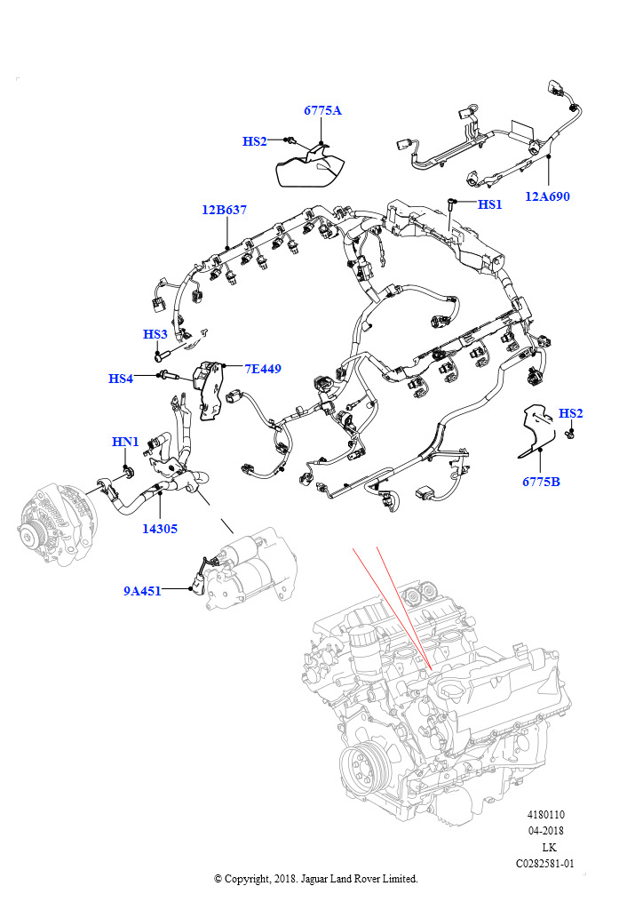 Схема: Электропр.на двигат.и перегородке (5.0L P AJ133 DOHC CDA S/C Enhanced, 5.0 бензиновый AJ133 DOHC CDA)