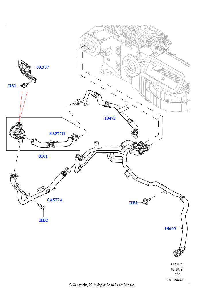 Шланги отопителя (Передний, 3.0L AJ20P6 Petrol High, С отопителем PTC, Передн./задн.кондиционер выс.серии, 3.0L AJ20P6 Petrol High, С отопителем PTC, С передн.комфорт. конд.возд.(I
