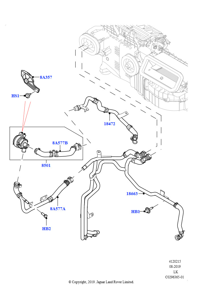 Шланги отопителя (Передний, 3.0L AJ20P6 Petrol High, С отопителем PTC, С сист.кондиц.возд.-передн./задн., 3.0L AJ20P6 Petrol High, Без отопителя, С сист.кондиц.возд.-передн./задн.)