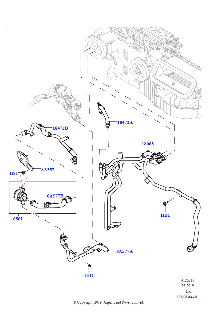 Шланги отопителя (Передний, 3.0L AJ20P6 Petrol High, С отопителем, работающим на топливе, С сист.кондиц.возд.-передн./задн.)