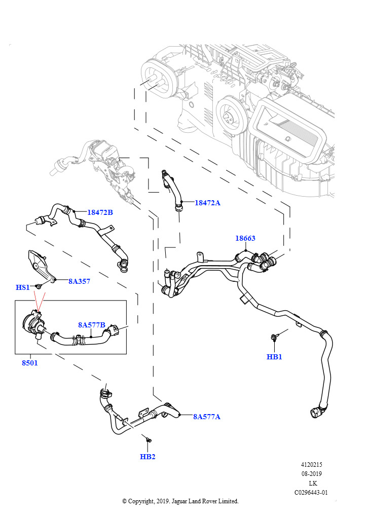 Шланги отопителя (Передний, 3.0L AJ20P6 Petrol High, Топл.отопит.с функц. стоян.отоплен., Передн./задн.кондиционер выс.серии, 3.0L AJ20P6 Petrol High, Подогр.топл.с парк.отопителем