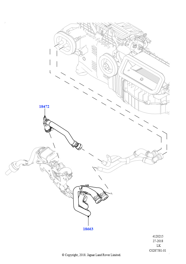 Шланги отопителя (Передний, 4.4L DOHC DITC V8 Diesel, Подогр.топл.с парк.отопителем и д/у, 4.4L DOHC DITC V8 Diesel, Топл.отопит.с функц. стоян.отоплен.)