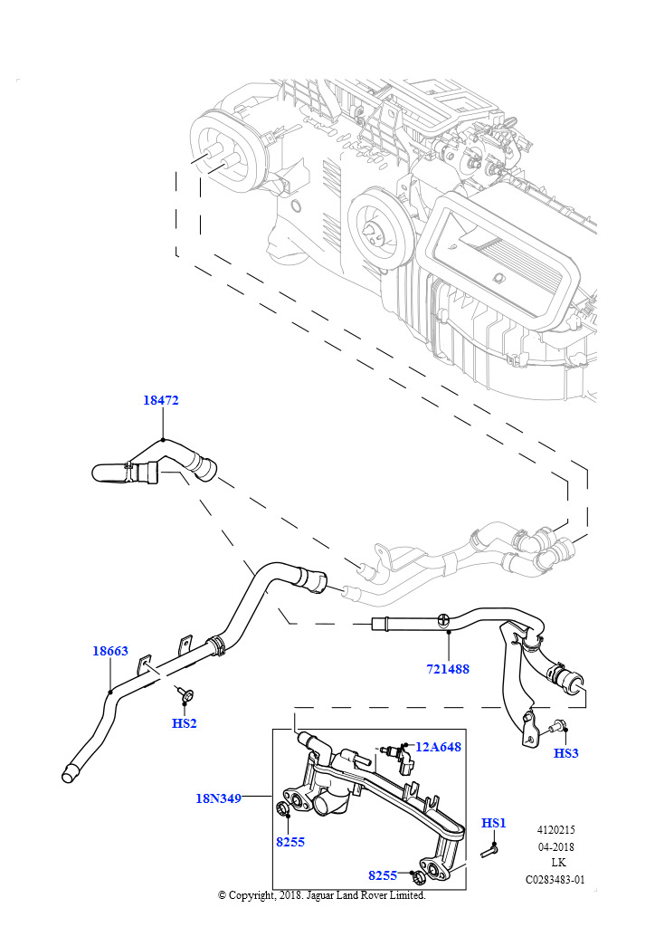Шланги отопителя (Передний, 5.0L P AJ133 DOHC CDA S/C Enhanced, Без дополнит.насосов охл.жидкости, С подогревателем свежего воздуха, 5.0 бензиновый AJ133 DOHC CDA, Без дополнит.нас
