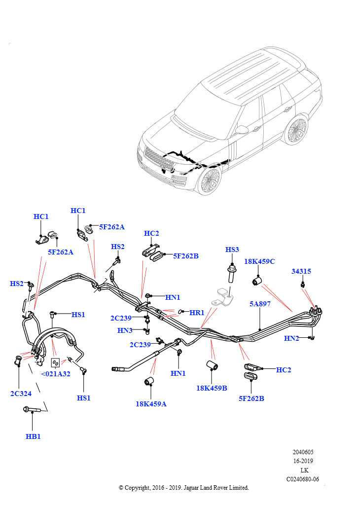 Схема: Система актив.стабилизатора устойч. (Трубопроводы ARC, Передний, 4.4L DOHC DITC V8 Diesel, С подвеской ACE, 5,0 л OHC SGDI SC V8 бензин - AJ133, С подвеской ACE, 5.0 бензиновый AJ1