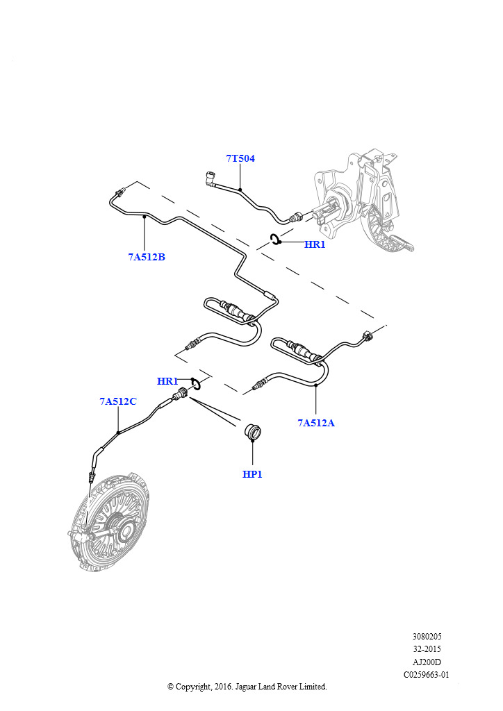 Главный цилиндр сцепления (2,0 л I4 DSL MID DOHC AJ200, 6-ступенч.мех.кор.пер.-JLR M66 2WD, Сборочный завод Хэйлвуд, 2,0 л I4 DSL MID DOHC AJ200, 6-ступенч.мех.коробка пер., Сбороч