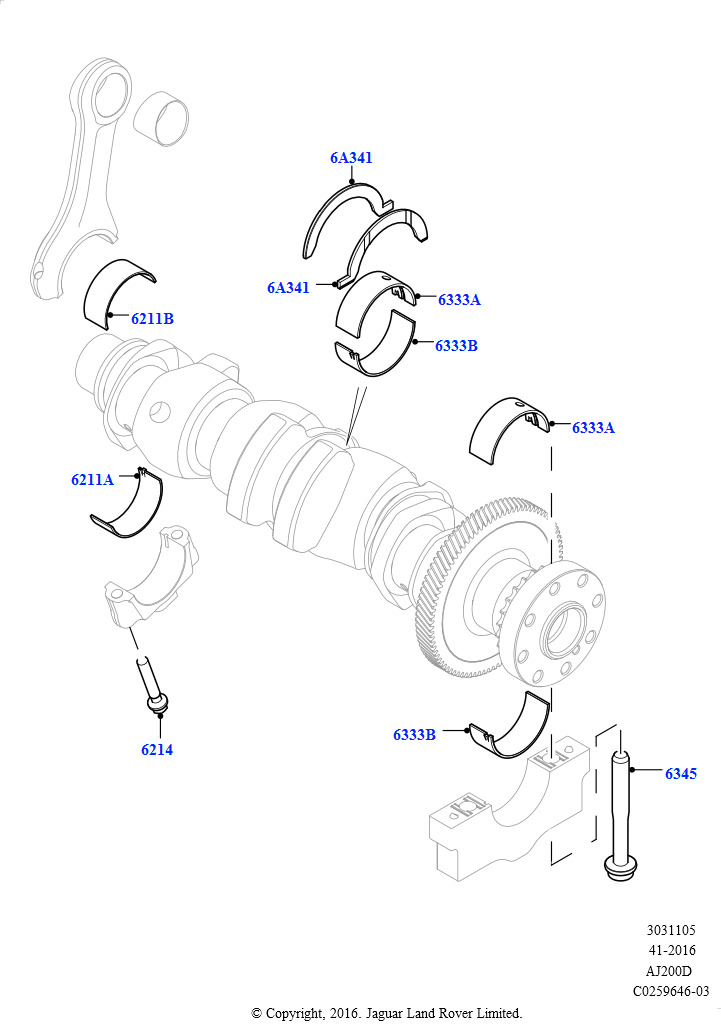 Коленчатый вал/поршни и подшипники (2,0 л I4 DSL MID DOHC AJ200, Сборочный завод Хэйлвуд, 2.0L I4 DSL HIGH DOHC AJ200, Сборочный завод Хэйлвуд)