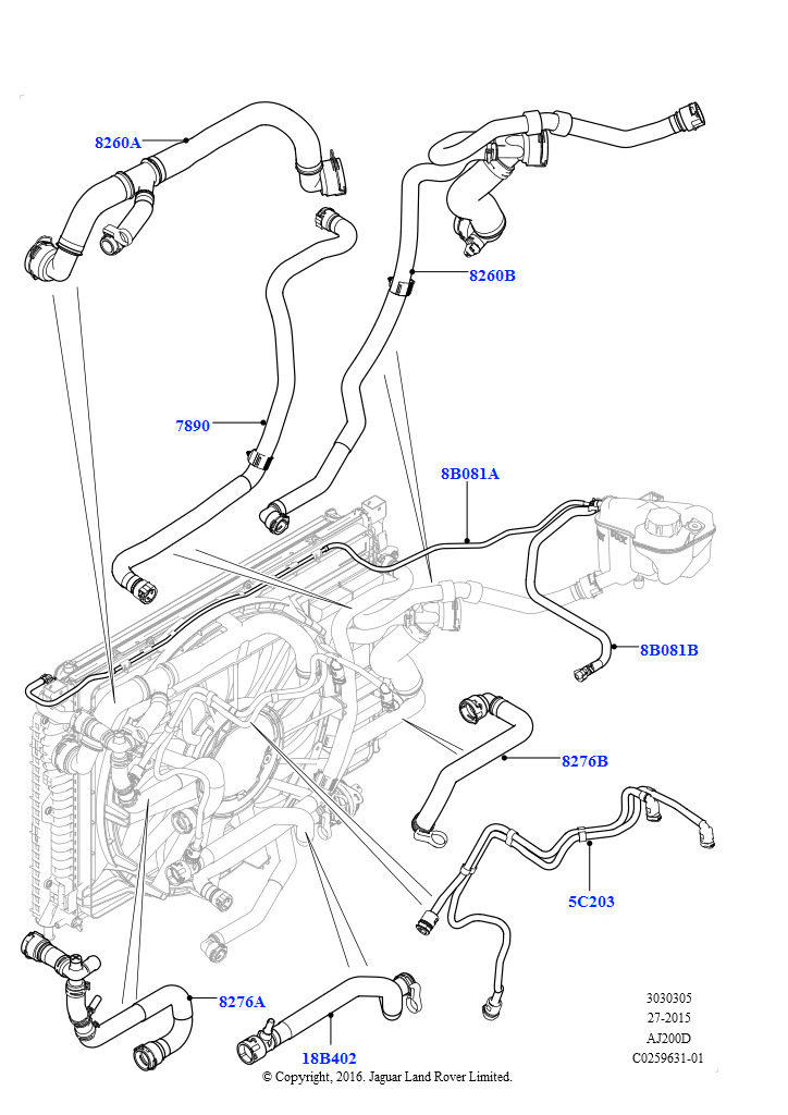 Трубопр.и шланги сист.охлажд. (2.0L I4 DSL HIGH DOHC AJ200, 9-ступенчат.автоматич. AWD, Сборочный завод Хэйлвуд, 2,0 л I4 DSL MID DOHC AJ200, 9-ступенчат.автоматич. AWD, Сборочный