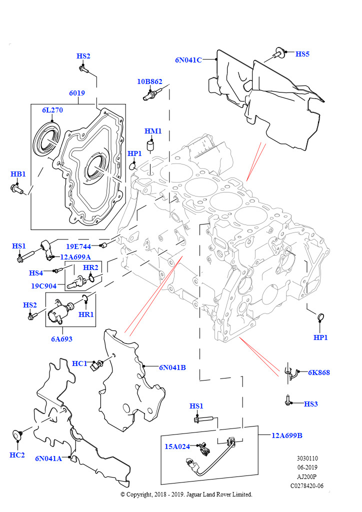 Блок цилиндров и заглушки (2,0 л I4 High DOHC AJ200, бензин, 2,0 л I4 Mid DOHC AJ200, бензин)
