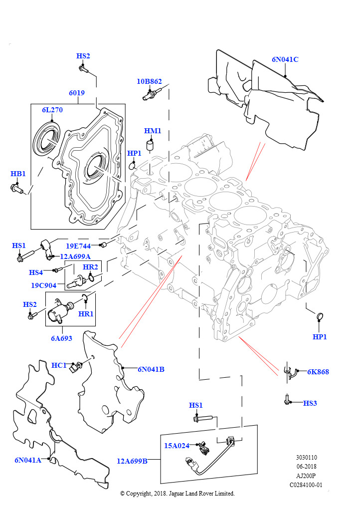 Блок цилиндров и заглушки (2,0 л I4 High DOHC AJ200, бензин, Изготовитель - Changsu (Китай), 2,0 л I4 Mid DOHC AJ200, бензин, Изготовитель - Changsu (Китай))