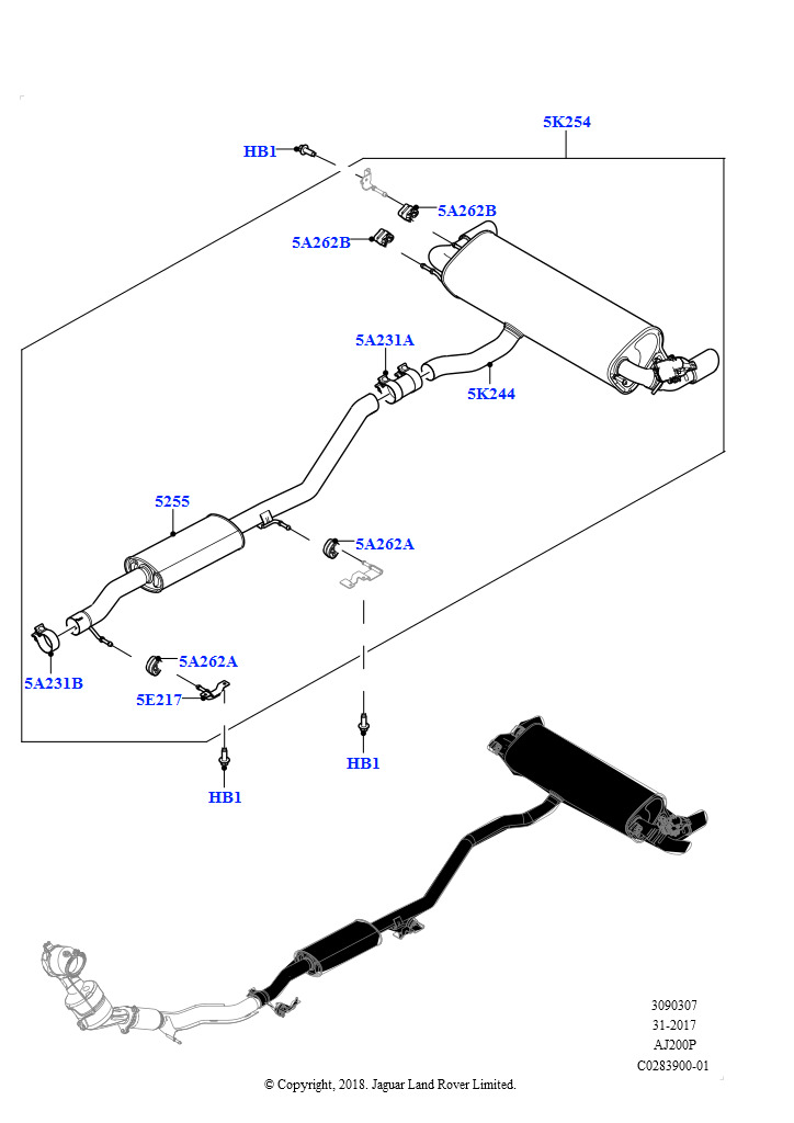 Задняя система выпуска (2,0 л I4 Mid DOHC AJ200, бензин, Изготовитель - Changsu (Китай), Круглые сдвоенные выпуск. патрубки)