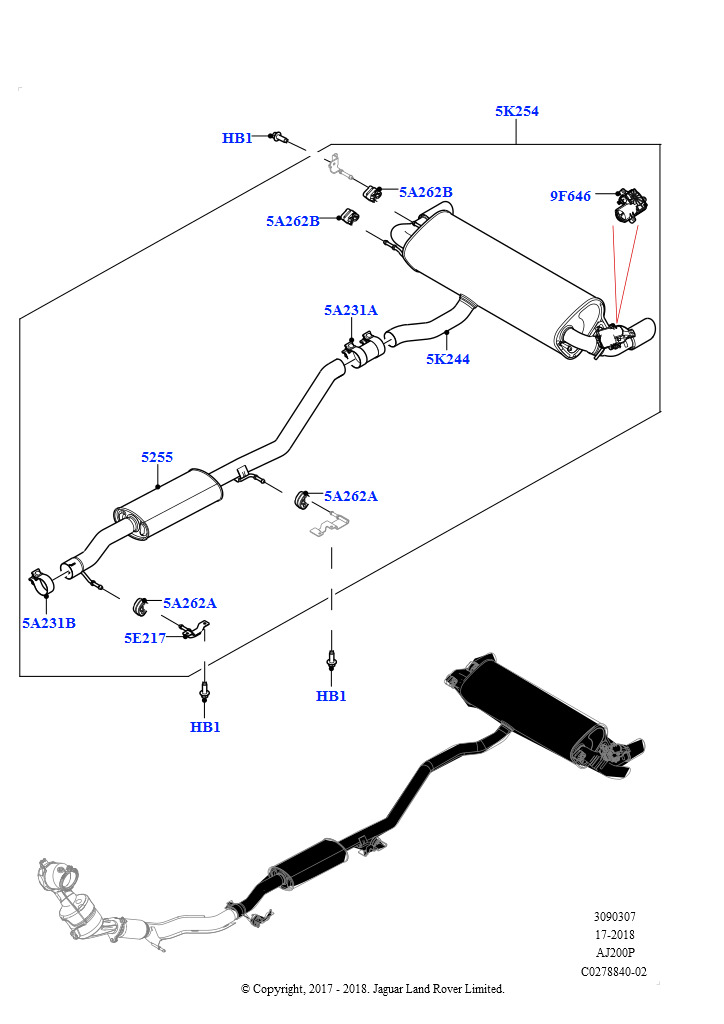 Задняя система выпуска (2,0 л I4 Mid DOHC AJ200, бензин, Сборочный завод Хэйлвуд, Круглые сдвоенные выпуск. патрубки)
