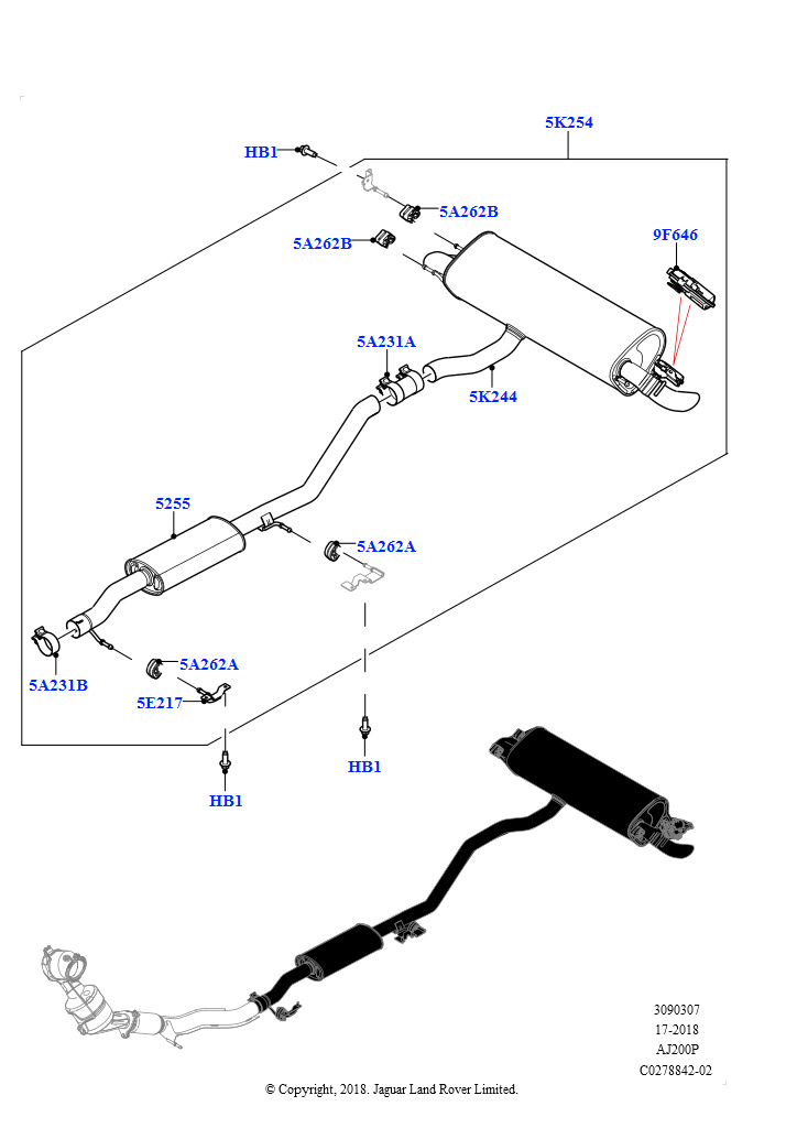 Задняя система выпуска (3 Door, 2,0 л I4 High DOHC AJ200, бензин, Квадрат. сдвоенные выпуск. патрубки, 5-дверный, 2,0 л I4 Mid DOHC AJ200, бензин, Квадрат. сдвоенные выпуск. патруб