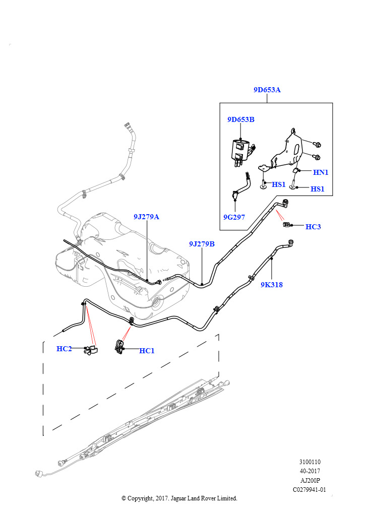 Топливные магистрали (Задний, 2-дверный, с откидным верхом, 2,0 л I4 Mid DOHC AJ200, бензин, (-)"CDN/MEX/USA", Заливн.горл.топл.бака-неэтил.топл., 2-дверный, с откидным верхом, 2,0